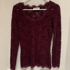 Rosemund Burgundy Lace Womens Size Small Long Sleeve Blouse